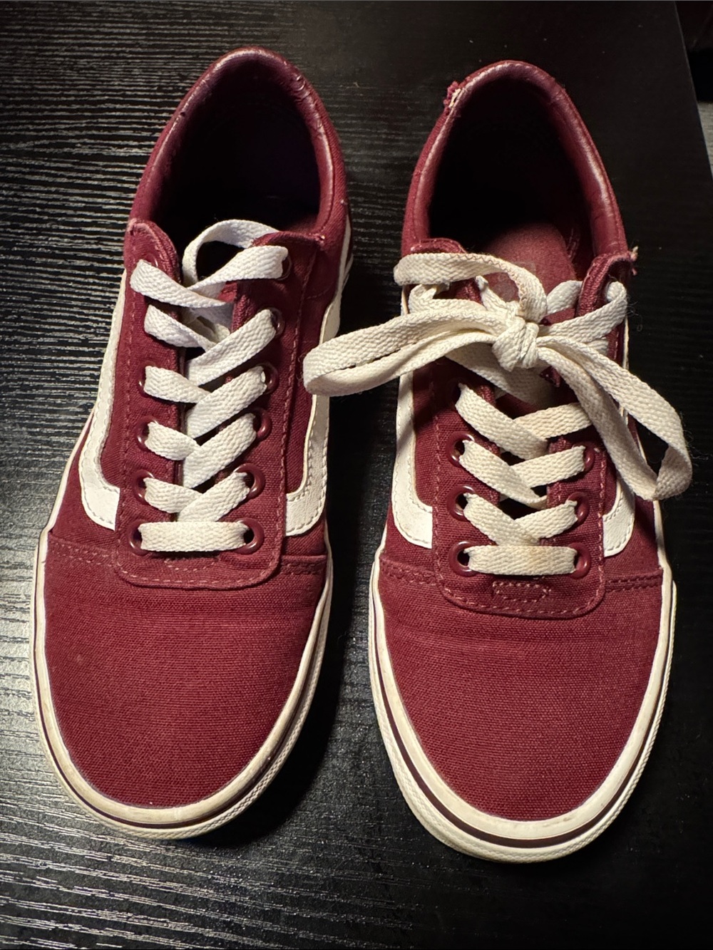 Vans Maroon and White Old Skool Low Top Sneakers